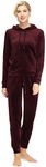 Dolcevida Women's Velour Sweatsuit Set 2 Piece Jogging Sweat Suit Pullover and Drawstring Sweatpants Set, Wine, Large