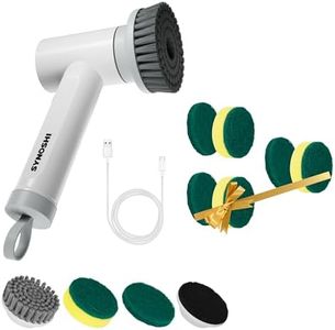 SYNOSHI Electric Spin Scrubber with 3 Replaceable Cleaning Head + 6 Units of Sponge Brush Heads. Cordless Waterproof Power Cleaning Brush with Dual Speed. Perfect for Cleaning Bathroom, Shower, Tile