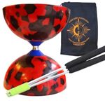 Red & Black Jester Diabolo with Aluminium 'Metal' Sticks and Carry Bag - Rubber Diablo Set