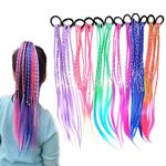 SANNIDHI® 12pcs Rubber Bands Hair Extensions for Girls Women, 17 Inch Colorful Braided Synthetic Hairpieces, Kids Ponytail Wigs Twist Braid Rope Hair Accessories