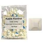 Kable Kontrol Zip Tie Mounts, 1/2” Sq, Natural White, 100 Pcs, Adhesive Backed Multi-Purpose Mounting Squares Nylon Cable Tie Wrap Anchor Pads for Cable Management