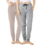 TEX2FIT 2-Pack Joggers for Women with Side Pockets, Rib Cuff Bottoms, Soft Fleece Sweatpants for Women (2pcs Set) (Light Grey/Beige, Medium)