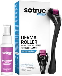 Sotrue Derma Roller 1mm with Sanitizer | 540 Stainless Steel Needles | Derma Roller for Hair Growth & Thickening, Repair Damages and Activates Hair Follicles, Reduces Acne Scars (Black)