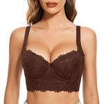 FallSweet Push Up Lace Bras for Women Plus Size Lightly Padded Underwire Brassiere(Lace-Brown,38DD)