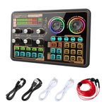 Hosabely Audio Mixer with Effects, Audio Interface with Voice Changer and LED Lights, External Sound Card for PC Phone Microphone, Audio Mixer for Karaoke, Streaming, Recording, Gaming, Podcasting