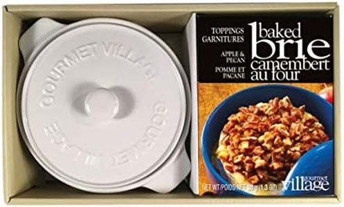 Gourmet du Village, White Ceramic Brie Baker with Handles Gift Set with Apple Pecan Topping