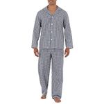 Fruit of the Loom Men's Long Sleeve Broadcloth Pajama Set, Navy/White Check, Medium