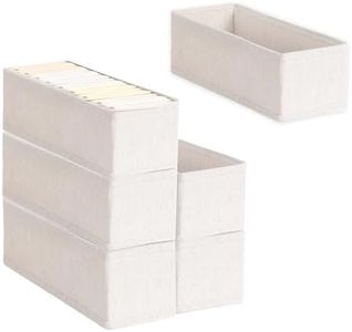 Zalizr 6 Pack Foldable Cotton & Linen Drawer Organizer, Washable Portable Storage Box for Closet Organization, Divider Bins for Underwear, Socks, Ties and Scarves, Beige, 33.5 x 10 x 10 CM
