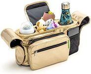 Ethan & Emma Universal Baby Stroller Organizer Insulated Cup Holders for Smart Moms. Premium Design w/Large Storage, Pocket for Accessories, Phone, Toys, Diapers. Secure Straps & Detachable Bag Gold