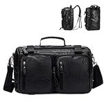 Leather Backpack Duffel Bag Large Travel Duffle for Weekender Overnight Hiking Carry Sports Gym, Black