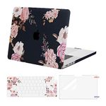 MOSISO Compatible with MacBook Pro 14 inch Case 2023 2022 2021 Release M2 A2779 A2442 M1 Pro/Max Chip with Touch ID, Plastic Peony Hard Shell Case&Keyboard Cover&Screen Protector, Black