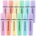 PAPERAGE Recycled Highlighters, Assorted Pastel Colors, Broad Chisel Tip Marker Pen & Highlighter Set, 12 Count