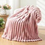 NEWCOSPLAY Super Soft Throw Blanket Pink Premium Silky Flannel Fleece 3D Ribbed Jacquard Lightweight Bed Blanket All Season Use (Pink Ribbed, Throw(50"x60"))