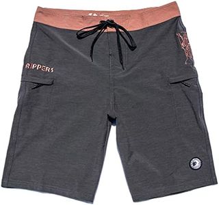 Maui Rippers Mens 21" Board Short Swim Trunks 4-Way Stretch with Large Pockets, Charcoal, 34