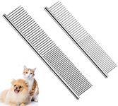 TanDraji Dog Combs for Grooming, 2 Pack Metal Dog Comb with Rounded Teeth, Stainless Steel Cat Comb for Removing Tangles and Knots for Dogs and Cats