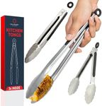 Kitchen Tongs Stainless Steel, Set of 3 (7”, 9” and 12”) Heat Resistant Stainless Steel Tongs for Serving Food, Heavy Duty Locking Metal Tongs for Cooking Tongs, Salad Food BBQ Tongs, Kitchen Utensils