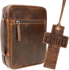 ELIZO Leather Bible Cover for Men Bible Case for Women Zippered Holder Protector Cross Church Tote Bag Carrying Organizer Sleeve Gift Study Antique