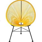 PLATA DÉCOR IMPORT Cancun Yellow Lounge Chair, Vynil Cord Wicker Chair with Black Legs, Porche Chair, Yard Furniture, Indoor & Outdoor Round Lounge Chair, Yellos (PLA-DI-ACAPUL-Yello)