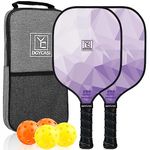 Pickleball Paddles Set of 2, 2023 USAPA Approved, Carbon Fiber Surface (CHS), Polypropylene Honeycomb Core, Anti-Slip Sweat-Absorbing Grip, 4 Pickleball, Portable Carry Bag (Purple)