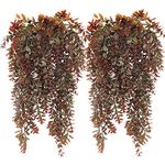 LOVENIMEN Artificial Hanging Plants Red 4 Pack, Brown Leaves Fake Vines Decoration Plastic Ivy Leaf Rattan Greeny Vine Houseplants for Wedding Indoor Outdoor Home Garden Bedroom Office Wedding Décor