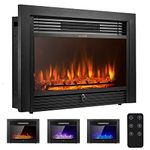 YODOLLA 28.5" Electric Fireplace Insert, Wall Recessed/Mounted, Freestanding Fireplace with Remote Control, 3 Color Adjustable Flames, 2 Modes Heat, 8 H Timer, 5 Brightness Settings, 750/1500W Heater