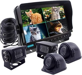 CAMSLEAD Heavy Vehicle Safety Camera System 9 inch Monitor with Quad Split Screen, 2x Side Cameras + 2 x Backup Camera, Colour IP69K &10G Vibration Side Camera Backup Camera Rear View Camera System