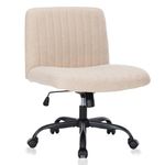 GERTTRONY Armless Office Chair Wide Vanity Fabric Desk Chair with Wheels Padded Swivel Home 120°Rocking Mid Back Ergonomic Computer Task Chairs for Make Up (Beige with Wheels)