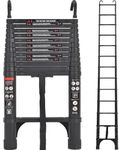 Exleiter Aluminum Telescoping Ladder, 3.8M/12.5FT Portable Extension Ladder with 2 Detachable Hooks Extendable Folding Ladder Anti-Slip Loft Ladder with Certificate EN 131, Black