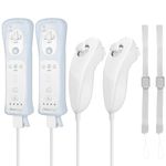 2 Pack Motion Plus Controller with Nunchuck for Wii, surcok 2 in 1 Remote Controller with Nunchucks Compatible with Wii/Wii U, with Silicone Case and Wrist Strap, White