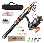 FISHOAKY Fishing Rod kit, Carbon Fiber Reel Combo Pole and Telescopic Fishing with Line Lures Tackle Hooks Reel Carrier Bag for Adults Saltwater Freshwater Travel (1.8)