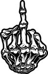 Aggressive Middle Finger Skeleton Hand Cartoon Vinyl Decal Bumper Sticker (4" Tall)