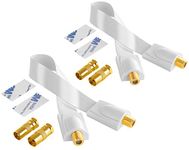 POPPSTAR 2x 28cm SAT window feed-through (very flat coaxial cable 0.2mm), 4x F-plug (2x to IEC antenna plug, 2x jack), for windows and doors, gold-plated contacts, 4 adhesive pads, white