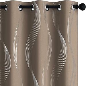 Deconovo Blackout Curtains, Room Darkening Window Drapes for Bedroom and Living Room, Thermal Insulated Striped Blackout Curtains, Khaki/Grommet,52x84 Inch, 2 Panels