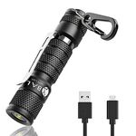 Balit EDC Rechargeable Keychain Flashlight, 220 Lumens Super Bright Tactical Pocket Mini Flash Light for Outdoor, Camping and Hiking, Black