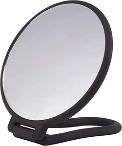 PARSA Beauty Espejo de mano con acabado suave al tacto, color negro, redondo, doble cara, normal y con 3 aumentos para maquillarse y peinarse