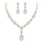 EleQueen Women Wedding Jewelry Set Cubic Zirconia Teardrop Y Necklace and Earrings for Brides Bridesmaids