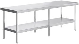 Jocisland 30" x 96" Stainless Steel Table for Prep & Work Adjustable Under Shelf and Feet, for Commercial Kitchen, Restaurant, Hotel and Garage