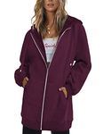 Zeagoo Women Casual Zip Up Fleece Hoodies Tunic Sweatshirt Long Hoodie Jacket Wine Red XX-Large