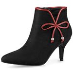 Allegra K Women's Bow Pointed Toe Stiletto Heel Black Ankle Boots 8 M US