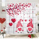 VEIGIKE Gnome Valentine's Day Shower Curtain for Bathroom, Valentine Couple Red Heart Tree Fabric Shower Curtains Set, Rustic Farmhouse Romantic Love Restroom Decor Accessories with Hooks 72X72inches