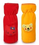 PRUEDDLE KIDS Soft Plush Stretchable Baby Feeding Bottle Cover for Baby Upto 250ml | Baby Bottle Feeding Cover Tote Bag Carrier Bag, Size-20x8x8cm(Red+Yellow, Combo of 2)