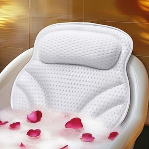 Bath Pillow Spa Bathtub Cushion - Bath Pillows for Tub Neck & Back Support Bath Tub Pillow Headrest Luxury Cushion Mat with 4D Air Mesh & 6 Non-Slip Suction Cups (37x38)