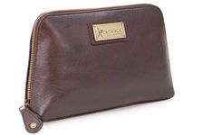 Catwalk Collection Handbags - Women's Leather Cosmetic Bag - Medium Travel Makeup Pouch - Make-Up Case - EMMA - Brown