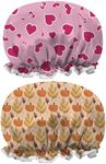 2Pcs Shower Cap Waterproof Elastic Band Dual Layer with Frilled Edges Keeping Hair Dry-Reusable Shower Caps For Women UK By MAUZIMRA