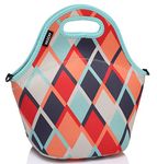 Lunch Bag for Women,VASCHY Neoprene Insulated Lunch Box Tote with Detachable Adjustable Shoulder Strap in Retro Rhombus