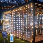 Upgraded Solar Curtain Lights 20*10Ft 600LED Waterfall Light with Waterproof 8 Modes Remote USB Rechargeable Dimmable Timer Twinkle Fairy String Lights for Christmas Gazebo Party Wedding Patio Pergola