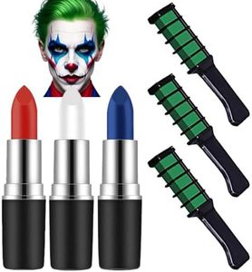 Mysense Clown Makeup Kit,Red White and Blue Face Body Paint Stick,Cream Facepaint and Green Temporary Hair Color Chalk for Halloween Costume Cosplay Party DIY