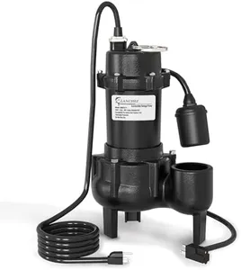 1HP Sewage/Effluent Pump Submersible, 115V 5600 GPH Cast Iron Pump with Automatic Tethered Float Switch, Sump Pump for Sump Basin, Basement, Residential Sewage, 2'' NPT Discharge