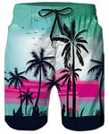 Cozople Men's Palm Tree Swim Trunks Knee Length Beachwear 3D Printed Cool Board Shorts with Drawstring for Casual