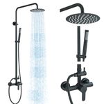 MOSSON Shower System Matte Black Outdoor Shower Fixtures with 8" Rain Shower Head Handheld Sprayer Single Handle 304 Stainless Steel Wall Mounted Shower Shower Faucet Combo for Bathroom or Backyard